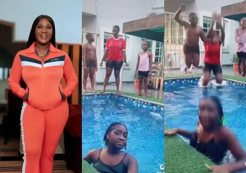  “I no play when I small” – Mercy Johnson shares fun moment with kids [Watch]