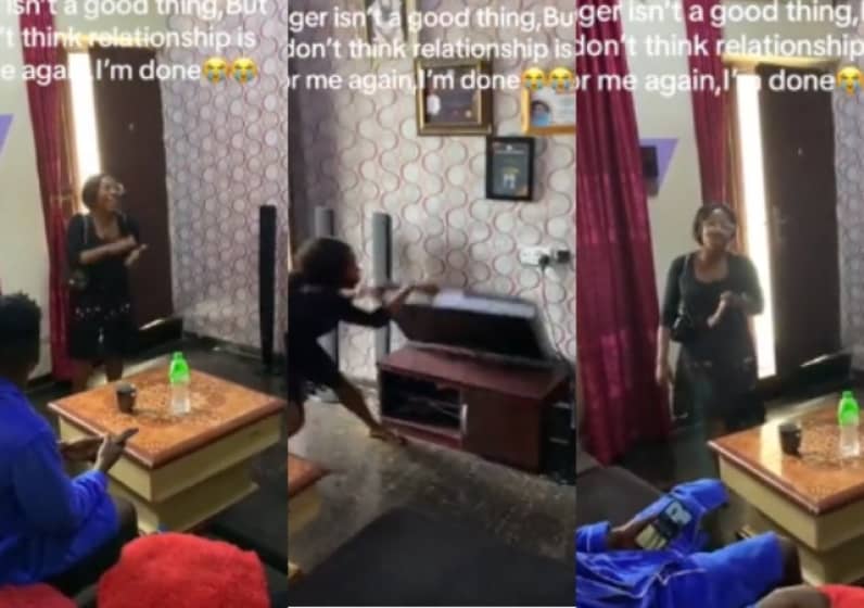  Nigerian lady destroys boyfriend’s properties after he cheated with her friend