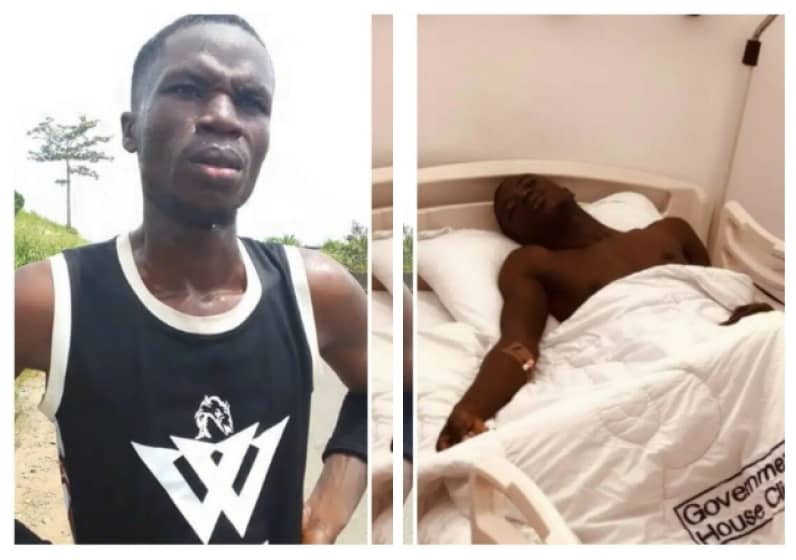  Man who Attempt to break Guinness Record by running from Lagos to PH for 5 days lands in hospital and Currently Receiving Treatment