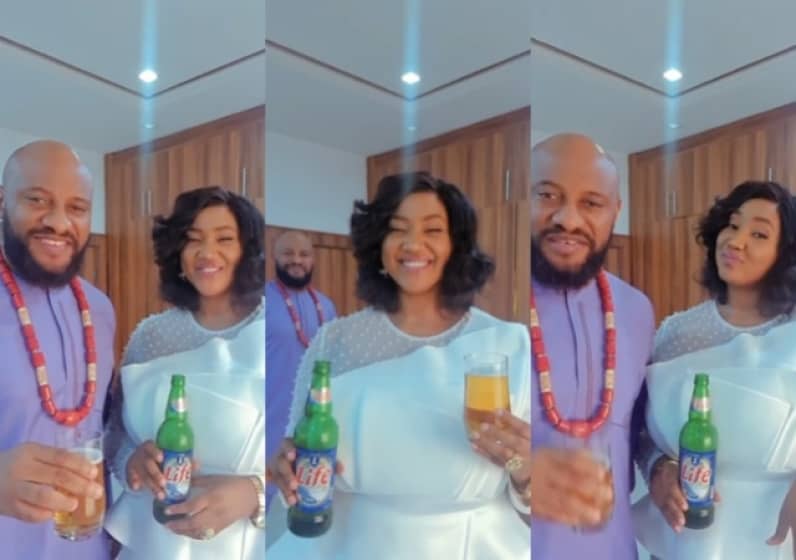 Pastor Yul Edochie And His Second Wife Judy Austin Celebrate Valentines Day with Alcoholic Beer