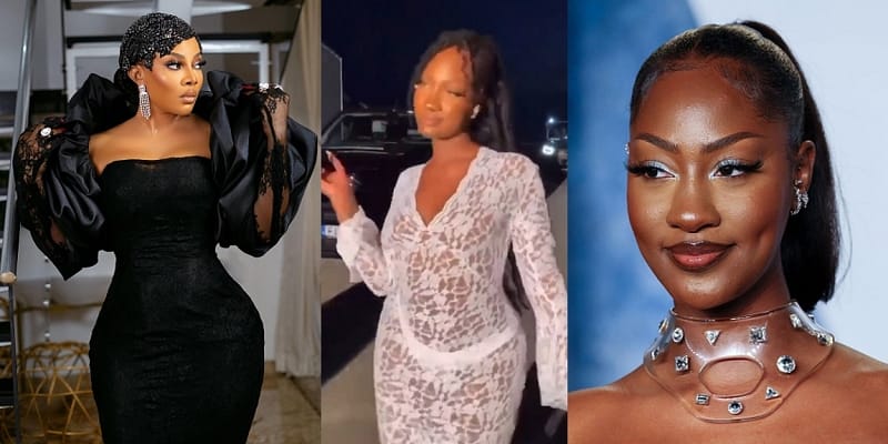 “Nigerians and double standard” – Netizens slam those gushing over Tem’s racy outfit while criticizing Toke Makinwa for wearing a similar outfit (video)