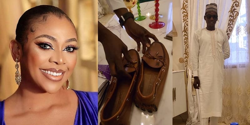 Sweet moment Ehi Ogbebor gifted her gateman a Louis Vuitton shoe worth $1000 (video)