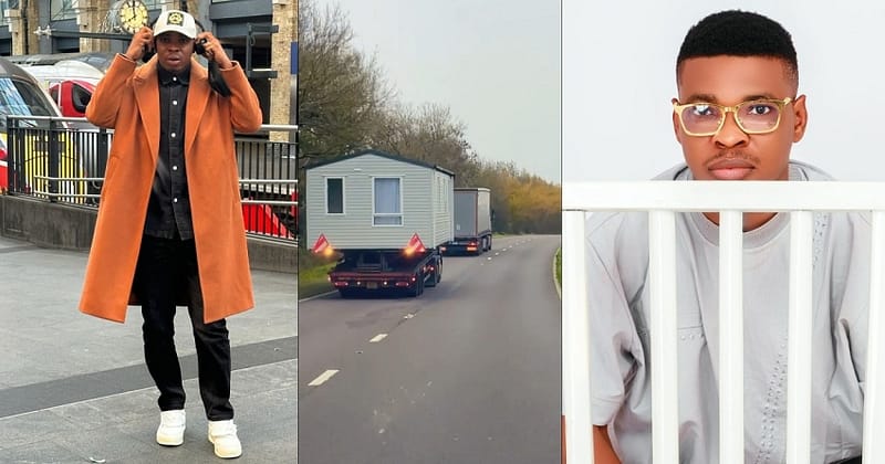 “Is it possible to travel with your home?” – Woli Agba questions UK residents after seeing a Caravan on the highway (VIDEO)