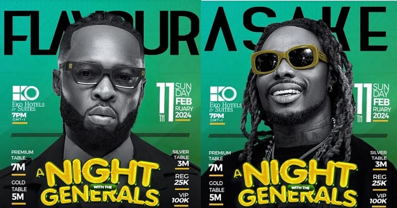 Get Ready Lagos! Flavour and Asake Set to Shake up February at ‘A Night with the Generals’