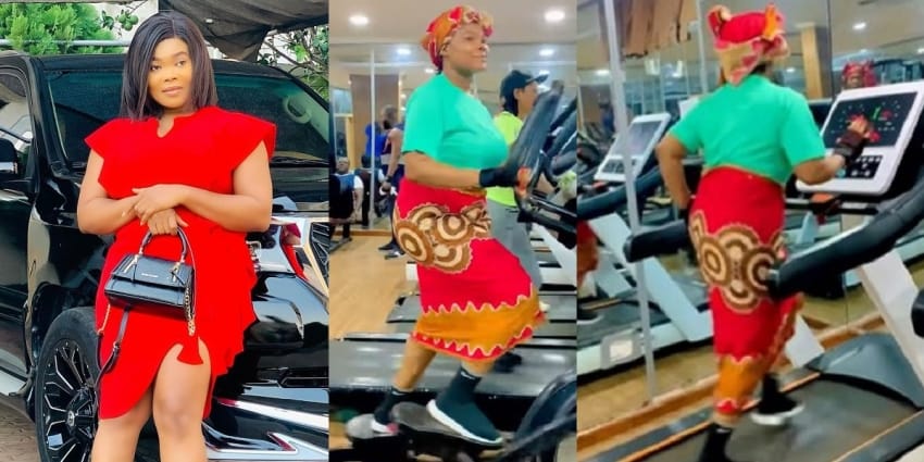  Actress Ruby Ojiakor causes a stir as she hits the gym in traditional attire (Video)