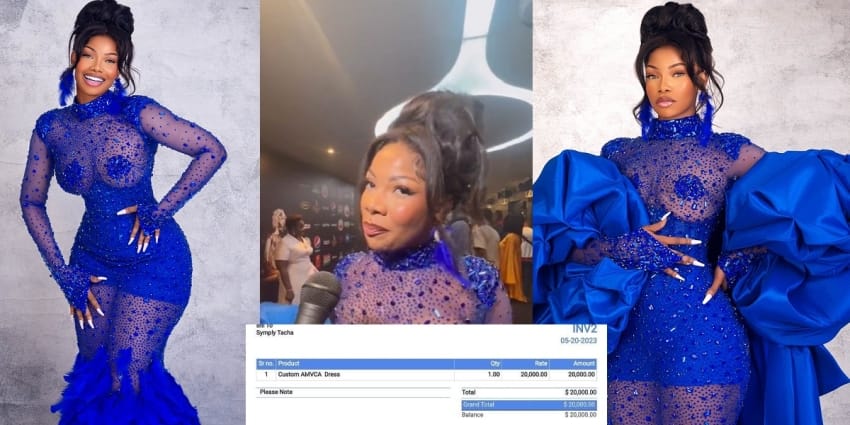 #AMVCA9: “Nobody comes close” – BBNaija star Tacha brags as she reveals her dress cost $20,000 (Photos/Video)