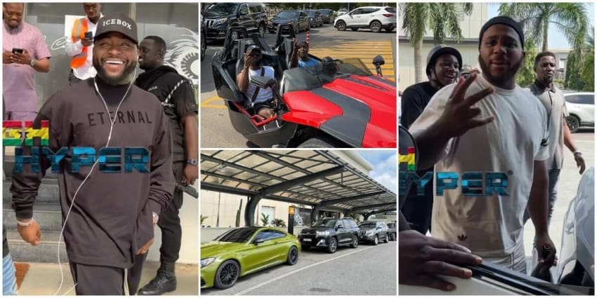 Davido and former BBNaija housemate Kiddwaya spotted in Ghana, videos of them riding in a convoy of plush cars emerge