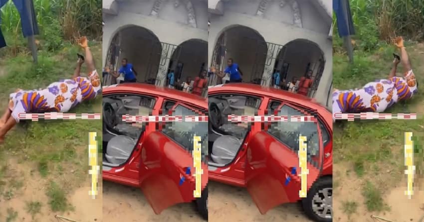  Nigerian woman rolls on the ground as son gifts her a brand-new car (video)