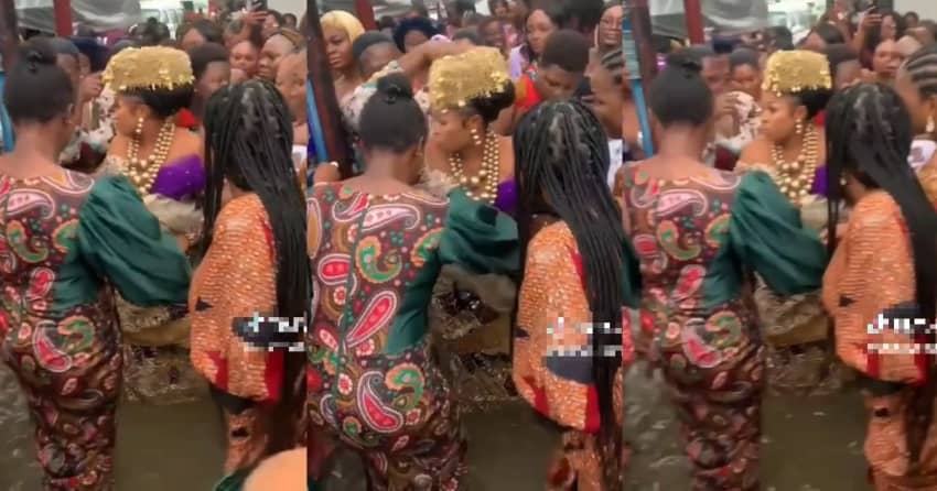  “Are halls that expensive?” – Reactions as bride defies flood to dance with her girls at her wedding (Video)