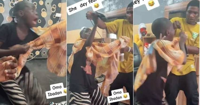 Watch video of girl creating a scene at barbing salon after arriving to cut her hair