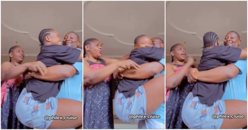  Nigerian mum reacts after finding her grown daughter on her dad, video causes stir