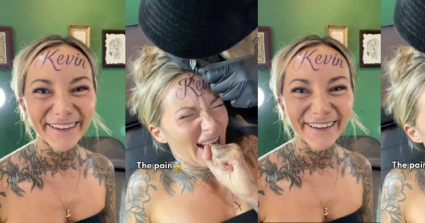  Woman Sparks Controversy By Tattooing Boyfriend’s Name On Her Forehead (VIDEO)