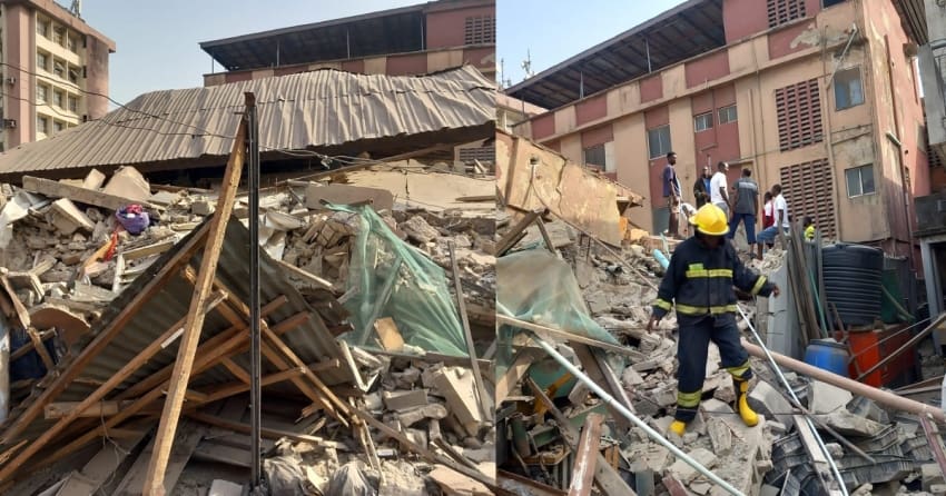  Baby And Woman Trapped Under Rubble As Building Collapses in Lagos