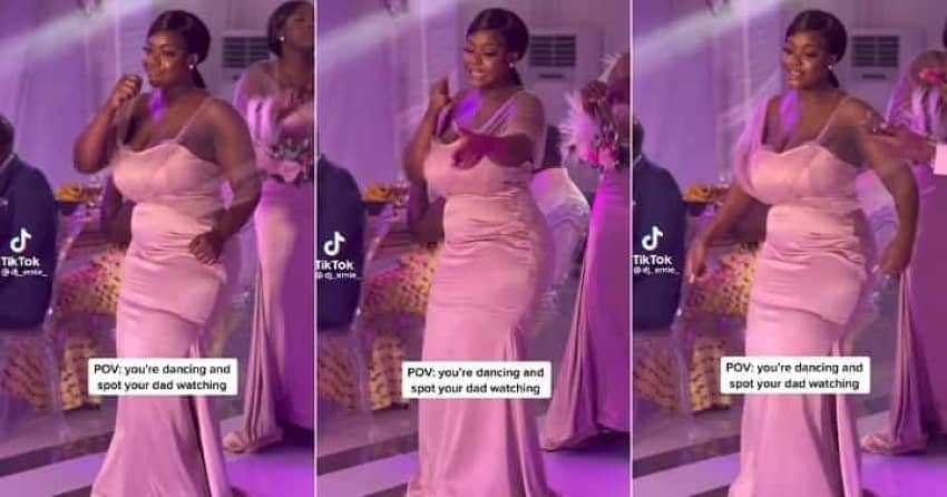 Watch moment a pretty lady saw her father staring at her while dancing at a wedding