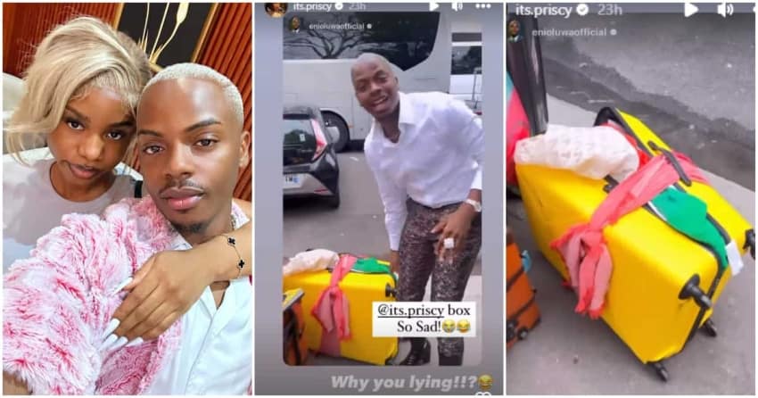You won’t believe how Enioluwa and Priscilla Ojo denied ownership of an overloaded box tied with scarf on the streets of Paris