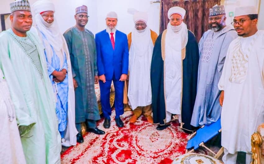  Gov Sule, Sultan of Sokoto, controversial Indian cleric, Zakir Naik meet in Keffi